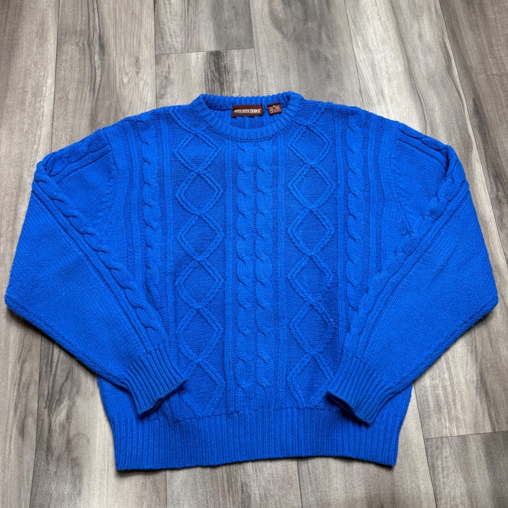 Moss Creek Trader Mens Royal Blue Cable Knit Crewneck Sweater XL Vintage Style